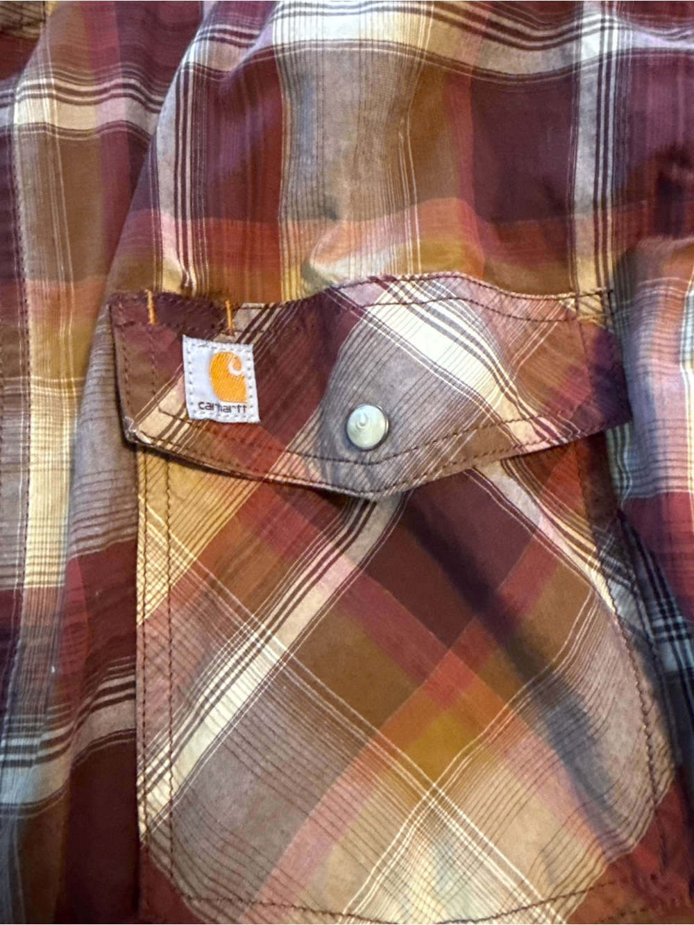 Carhartt Men’s Plaid Button-Down Shirt in Brown & Burgundy